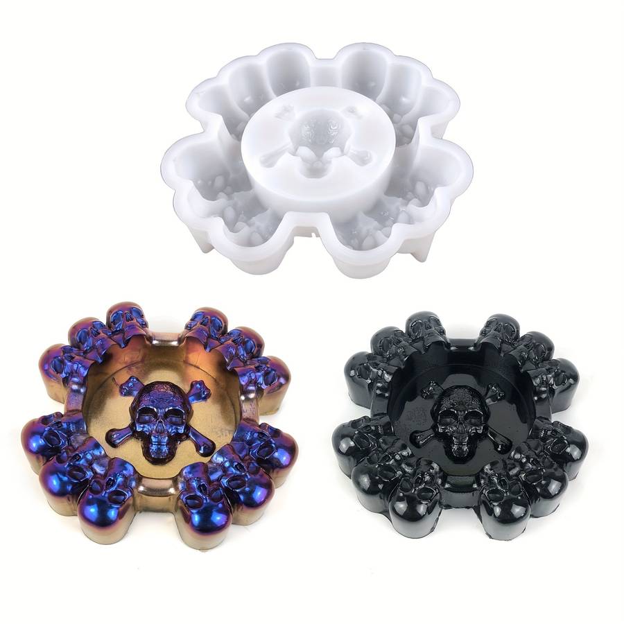 1pc Spooky Human Skull Ashtray Silicone Mold For Scary Halloween Decorations And Decorative Sku