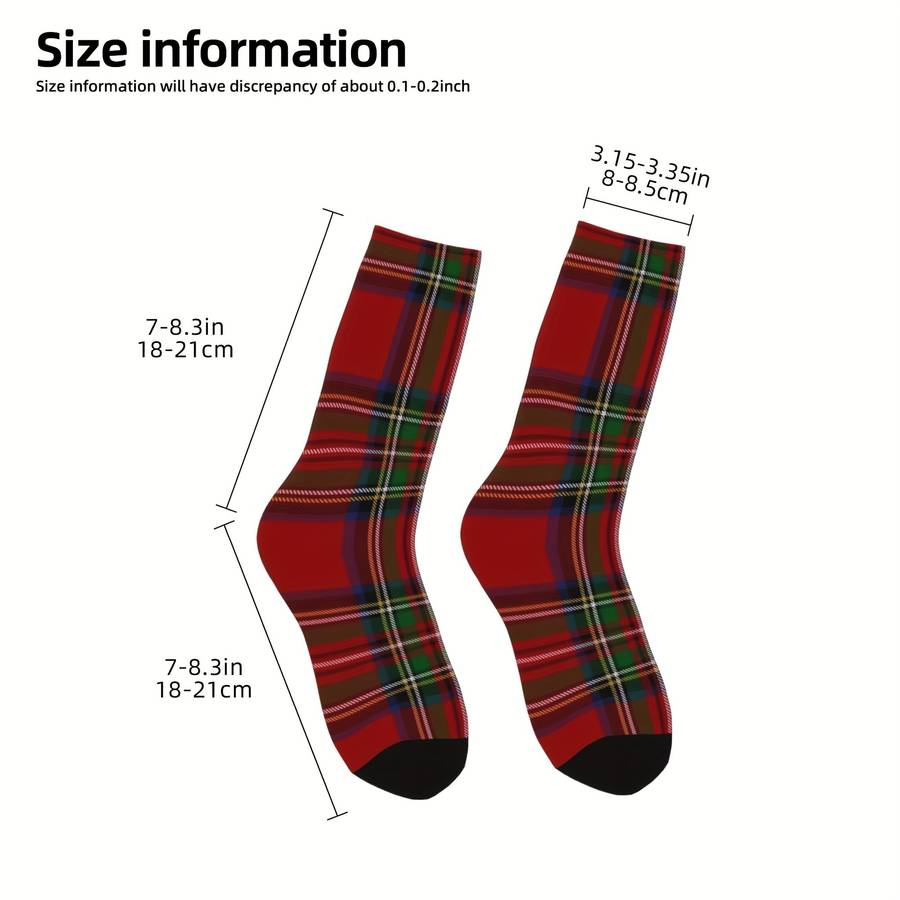 1 Pair One Size Blue Plaid Black Tartan Patter Socks
