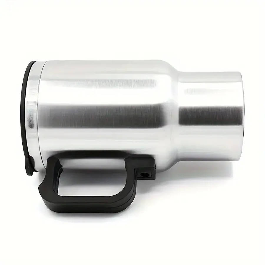 1pc Durable Stainless Steel Car Electric Heating Cup with Black Handle and Lid 12V/24V