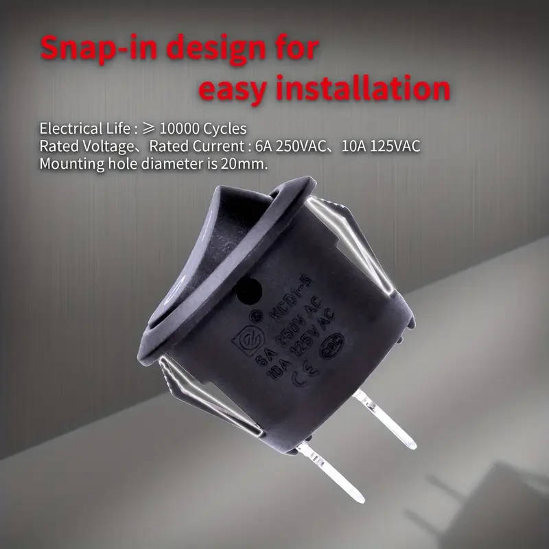 5Pcs Black Round 2 Pin Rocker Switches