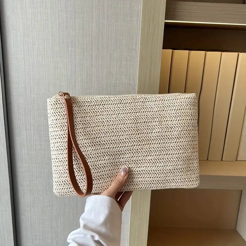 Straw Woven Clutch Bag, Trendy Braided Waist Purse