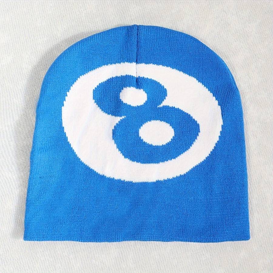 1pc Unisex Knitted Beanie Hat Billiard Black 8 Ball Design Warm Autumn Winter Outdoor Streetwear