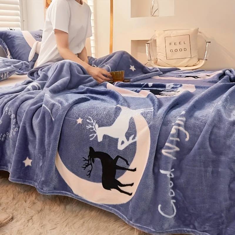 1ps Blanket Color Starry Sky And Deer Blue size 200cmx230cm