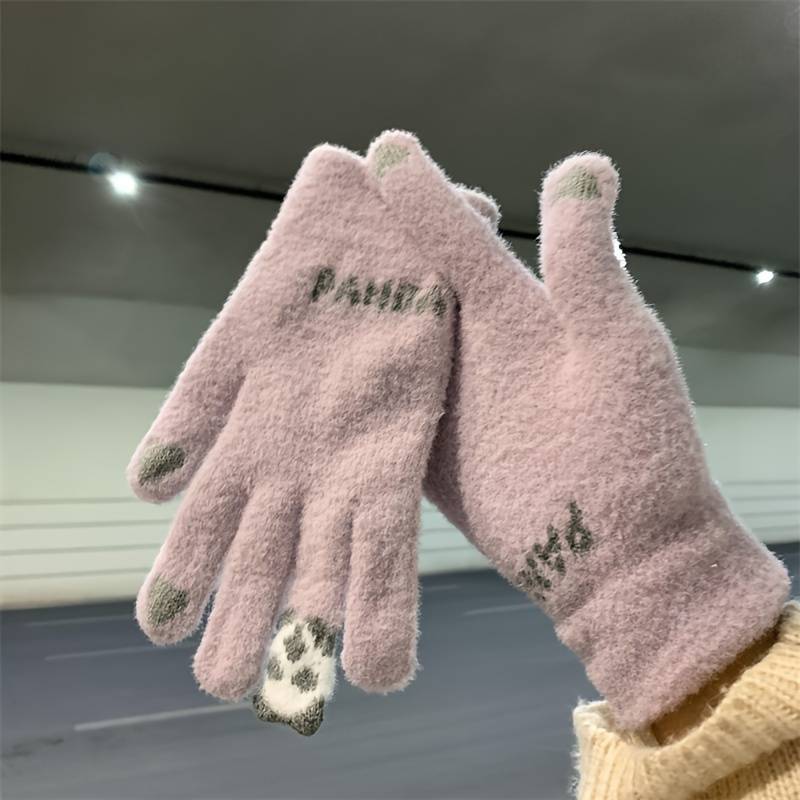 1 Pair Gray Blue One Size Warm Gloves