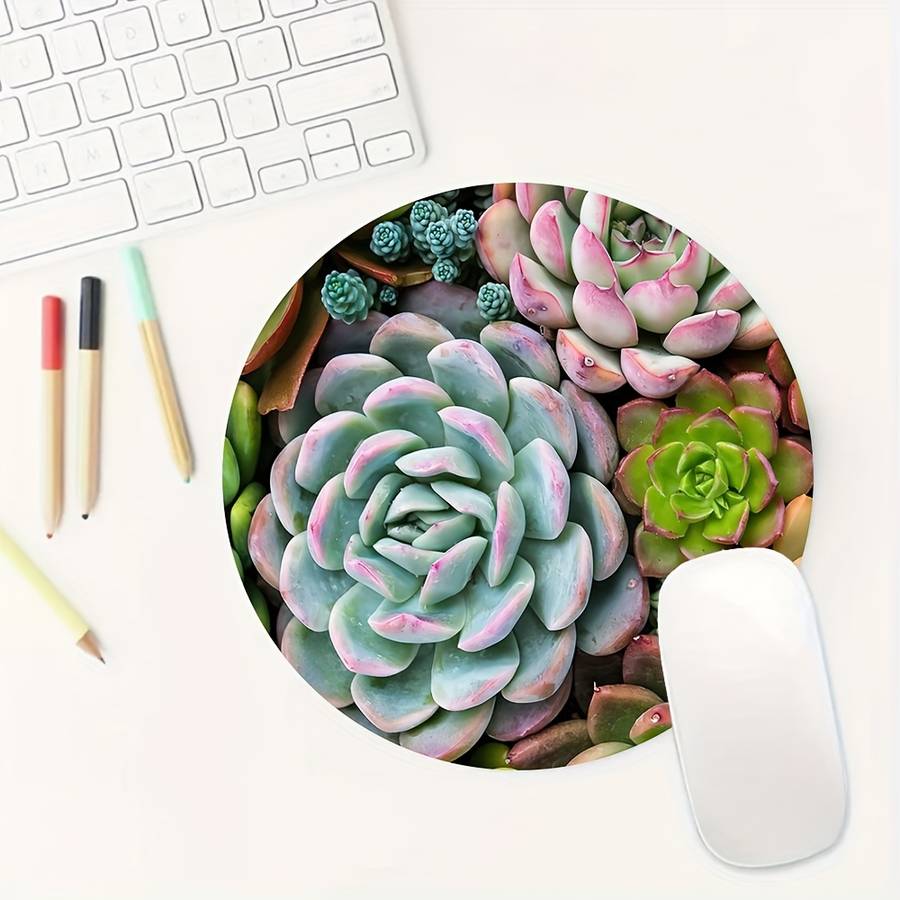 1pc Cute Succulent Plants Round Mouse Pad Cool Design For Women And Man Round Mousep
