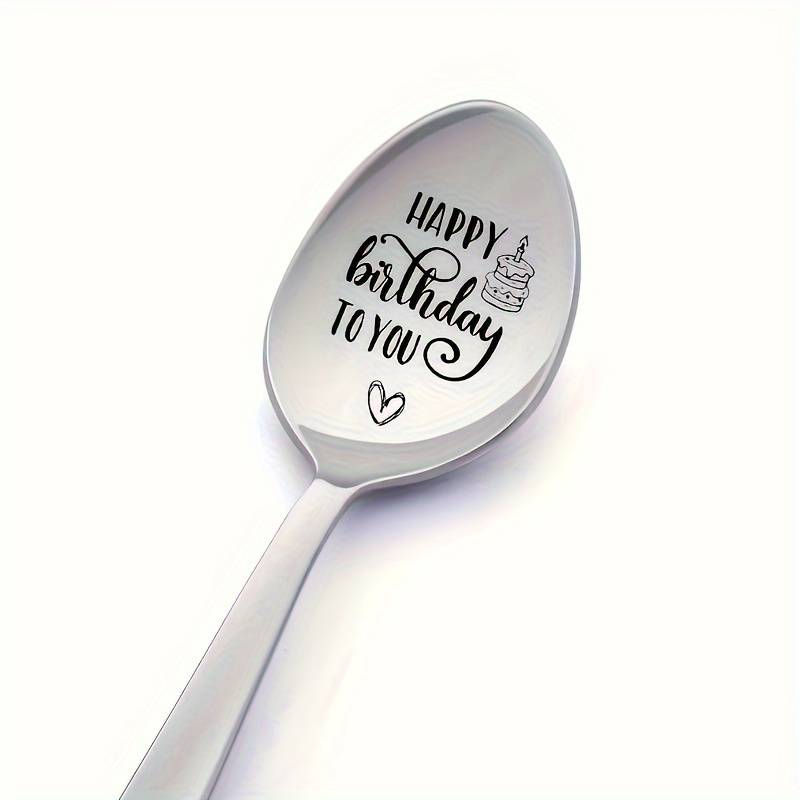 1pc  Happy Birthday To You  Mirror Polished Engrave Stainless Steel Spoon Funny Spoon Coffee