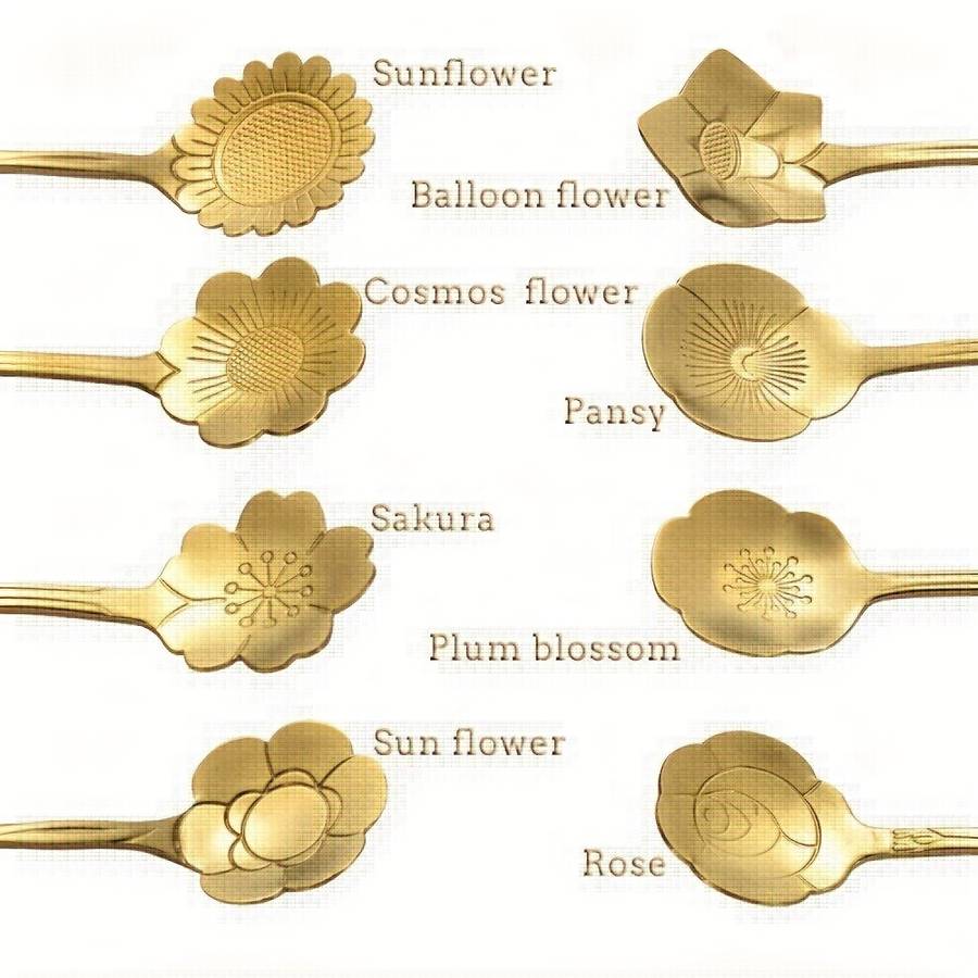 8pcs Flower Spoon Set Stainless Steel Tea Spoon Stirring Spoon Coffee Spoon Mixing Spoon Sugar