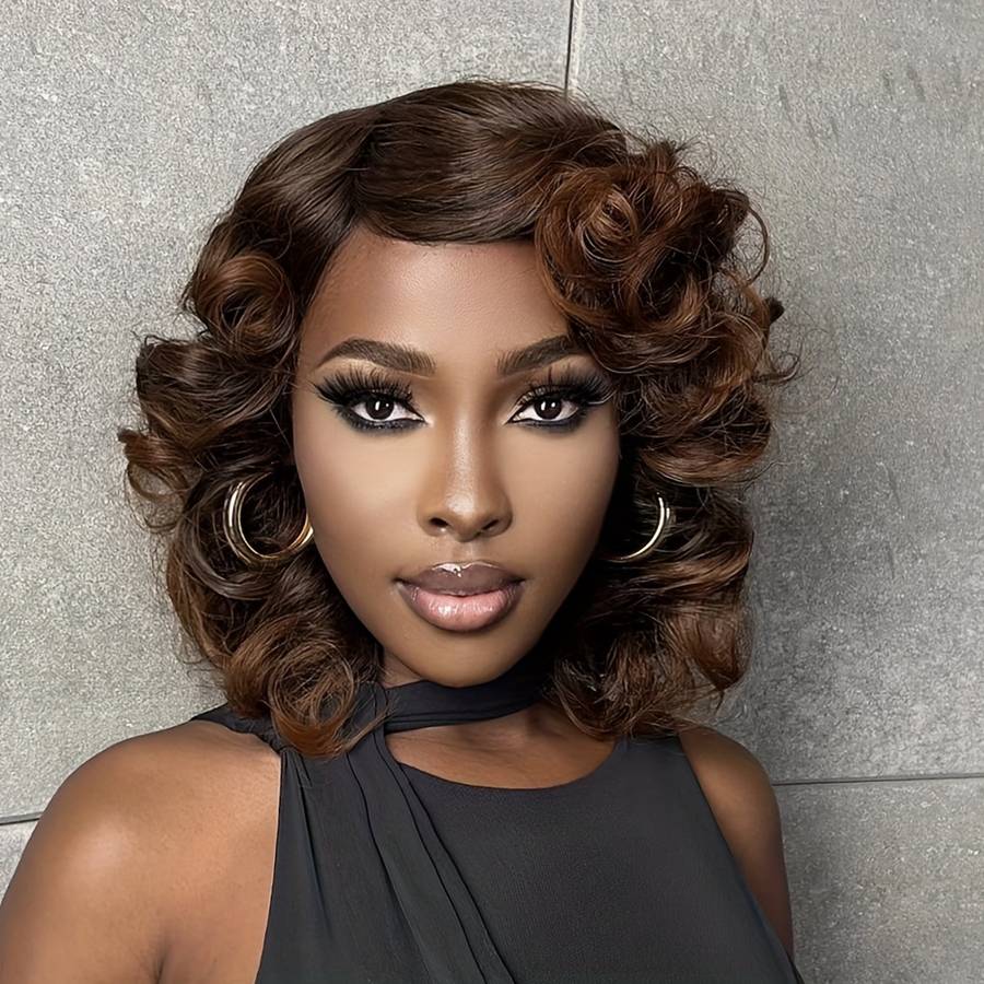 1Pc Natural Black 35.56cm Fashion Design Wig