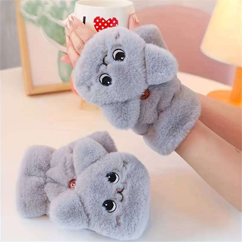 1 Pair White Warm Gloves