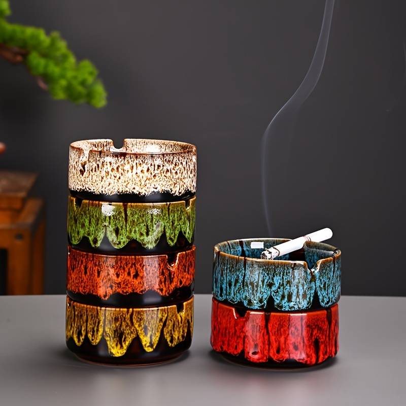1pc Elegant Ceramic Ashtray with Marbled Design C Stylish Round Ash Holder for Cigarettes Perf