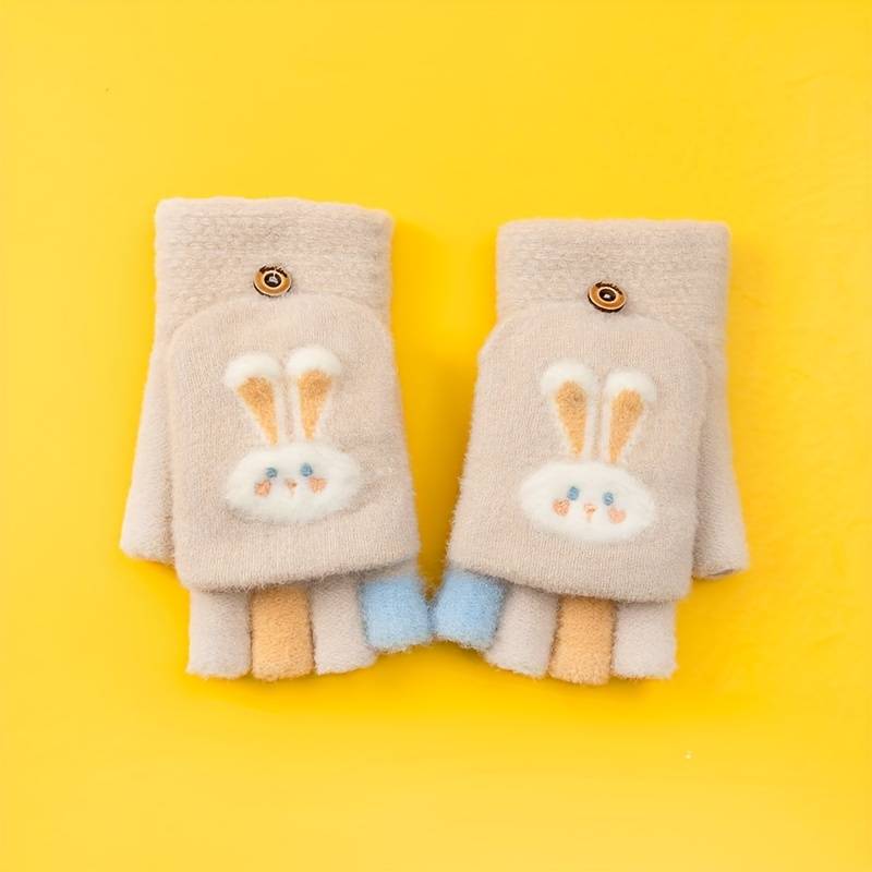 1 Pair Beige Color Light Pink Warm Gloves