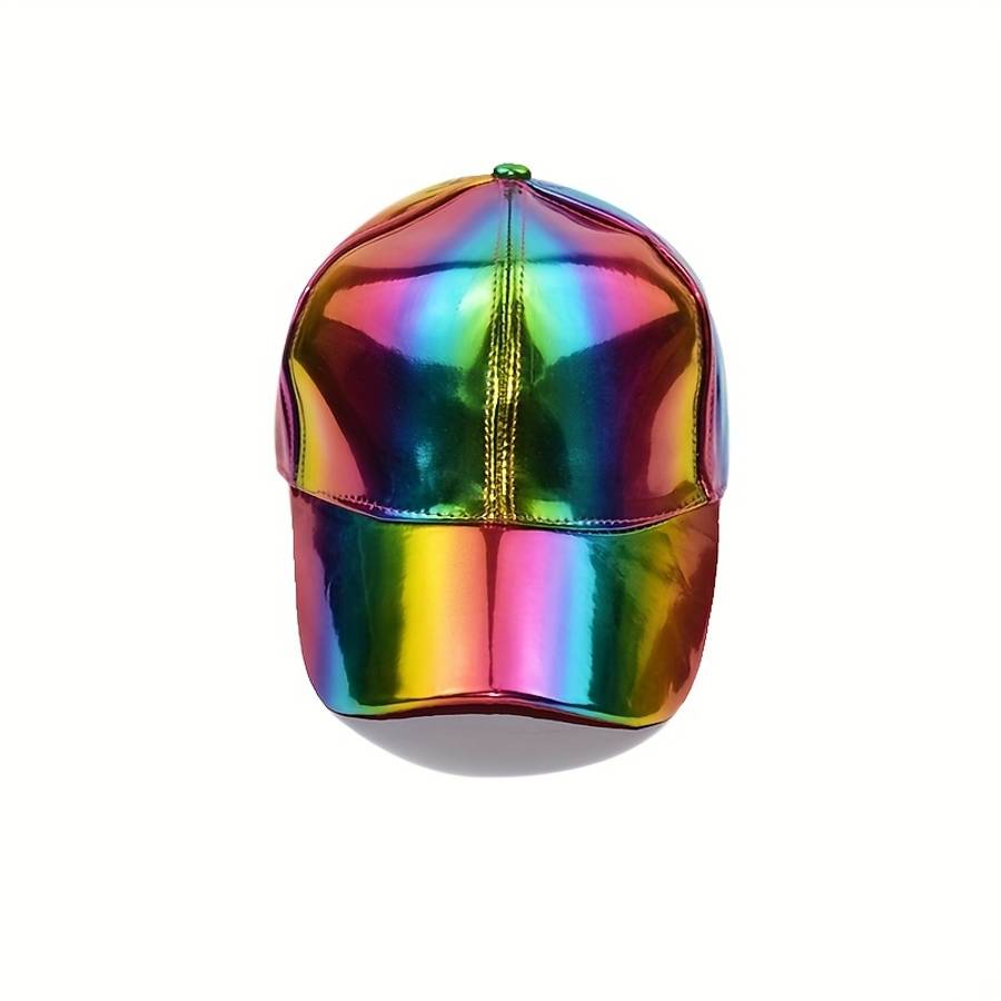Vibrant Faux Leather Baseball Cap Lightweight Adjustable Hand Washable Colorful Gradient D
