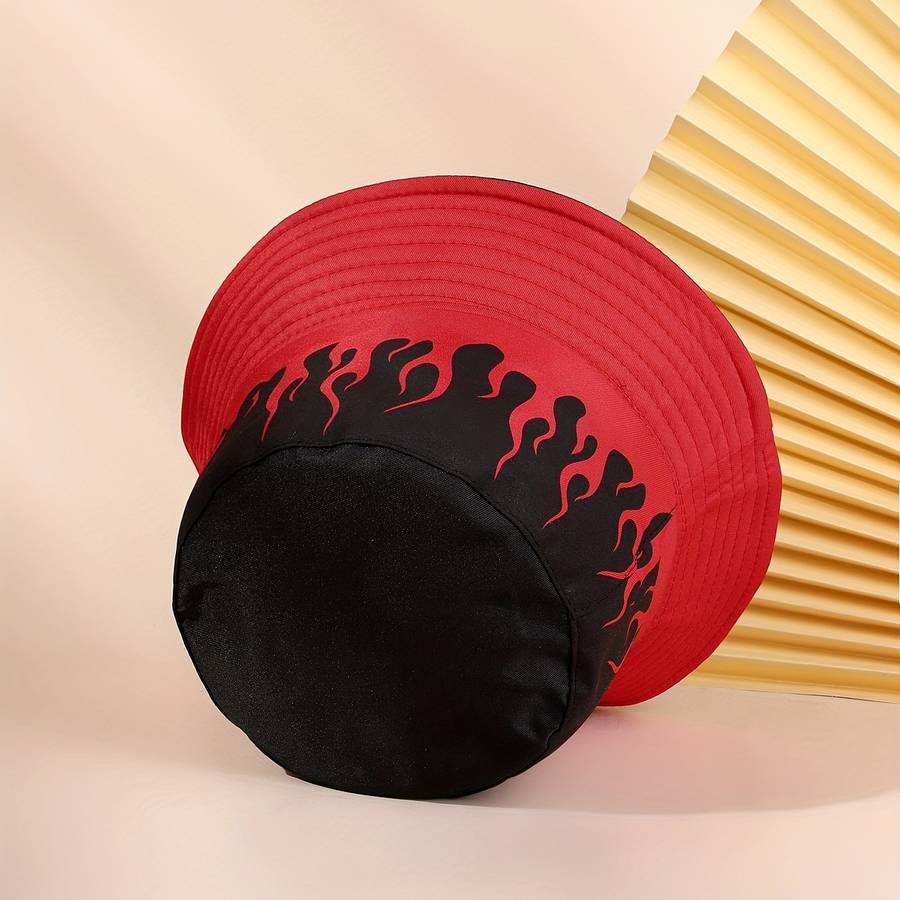 1pc Flame Pattern Fisherman Hat For Outdoor Beach Travel Unisex Ideal Choice For Gifts