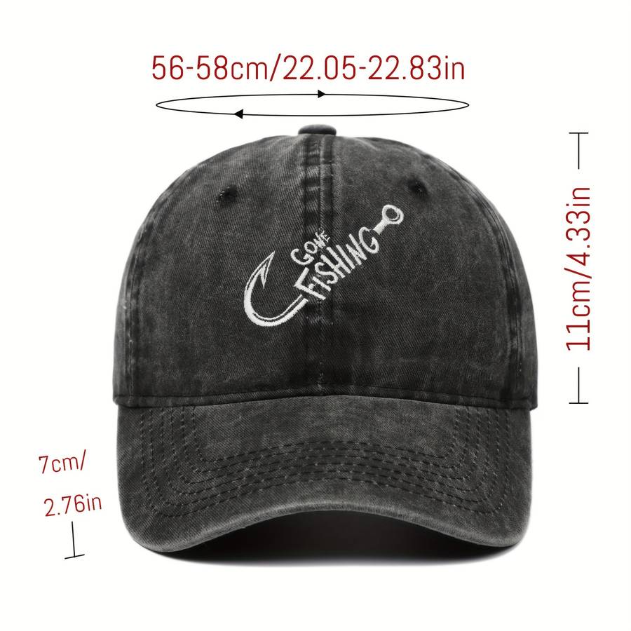 1pc Gone Fishing Slogan Embroidered Baseball Cap Versatile Washed Dad Hat Outdoor Adjustable Sunsha