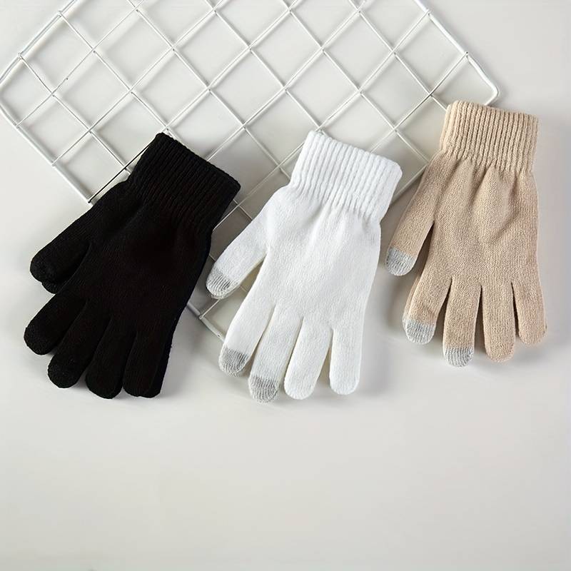 1 Pair Beige Warm Gloves