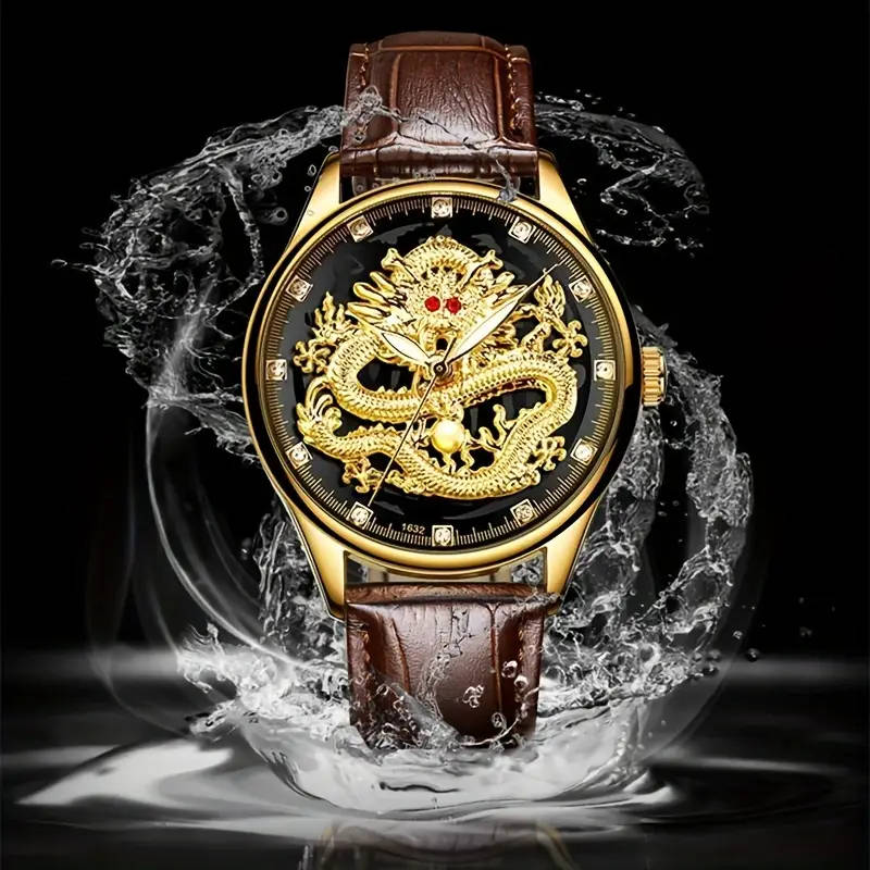 ORUSS Mens Retro-Style Chinese Dragon Quartz Watch