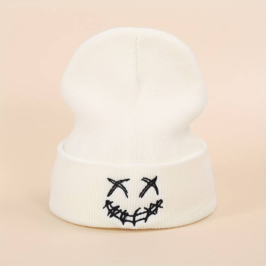 1pc Acrylic Knit Beanie with Embroidered joyful Design Casual Warm Ski Hat for Men Women and Te