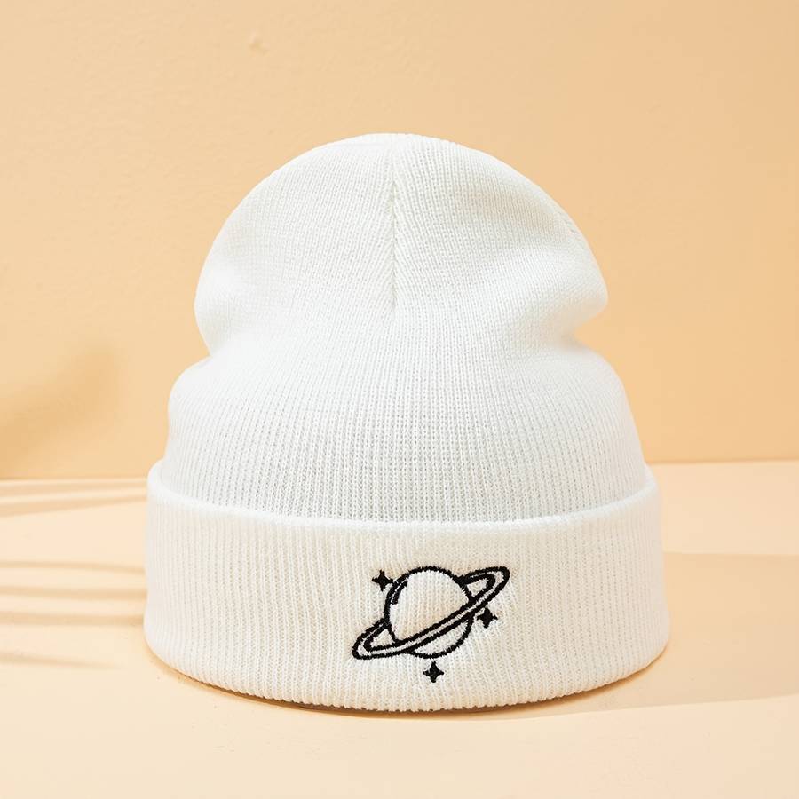 Men's Planet Three Stars Embroidered Knitted Hat without Brim Suitable