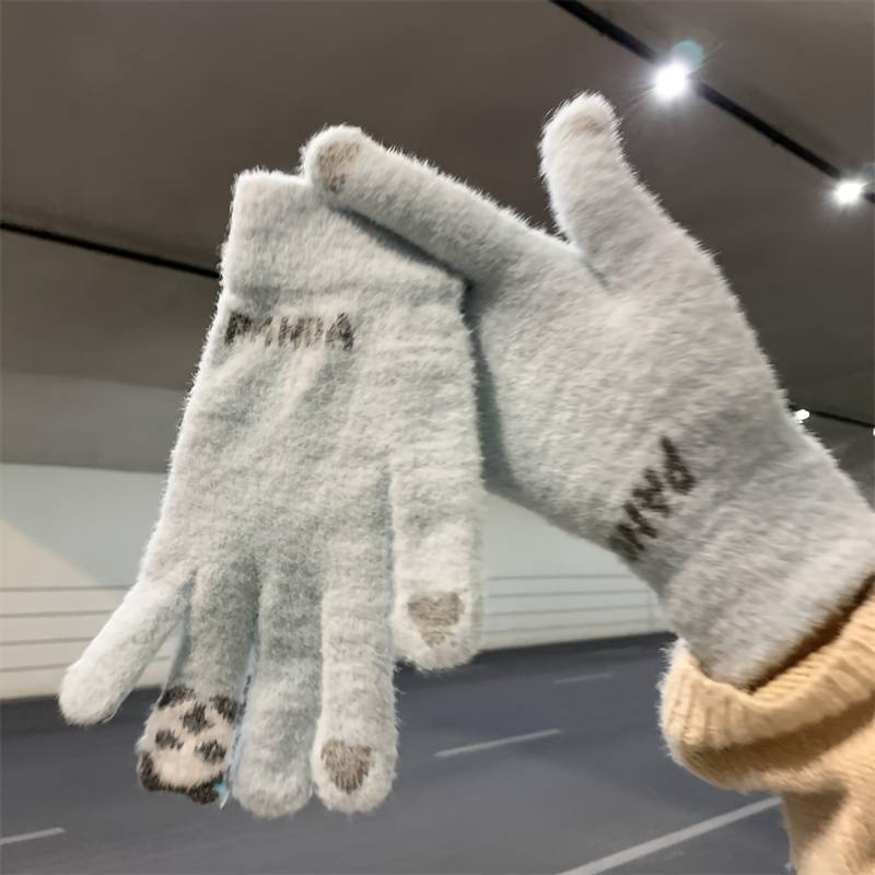 1 Pair Gray Blue One Size Warm Gloves