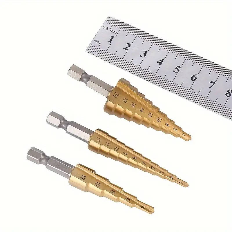 3pcs Titanium-Coated HSS Step Drill Bit Set Upgrade Your Drilling Power Perfect For Wood Metal