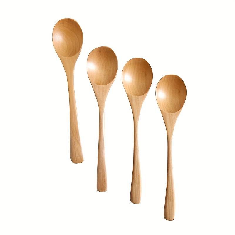 4pcs Soup Spoon Wooden Coffee Spoon Natural Milk Spoon Modern Stirring Spoon Reusable Soup