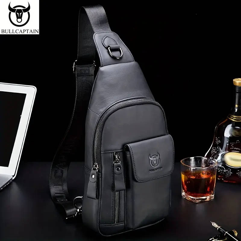 Men's Genuine Leather Sling Bag Vintage Style Large Capacity Multi-Functional Fashion Crossbody
