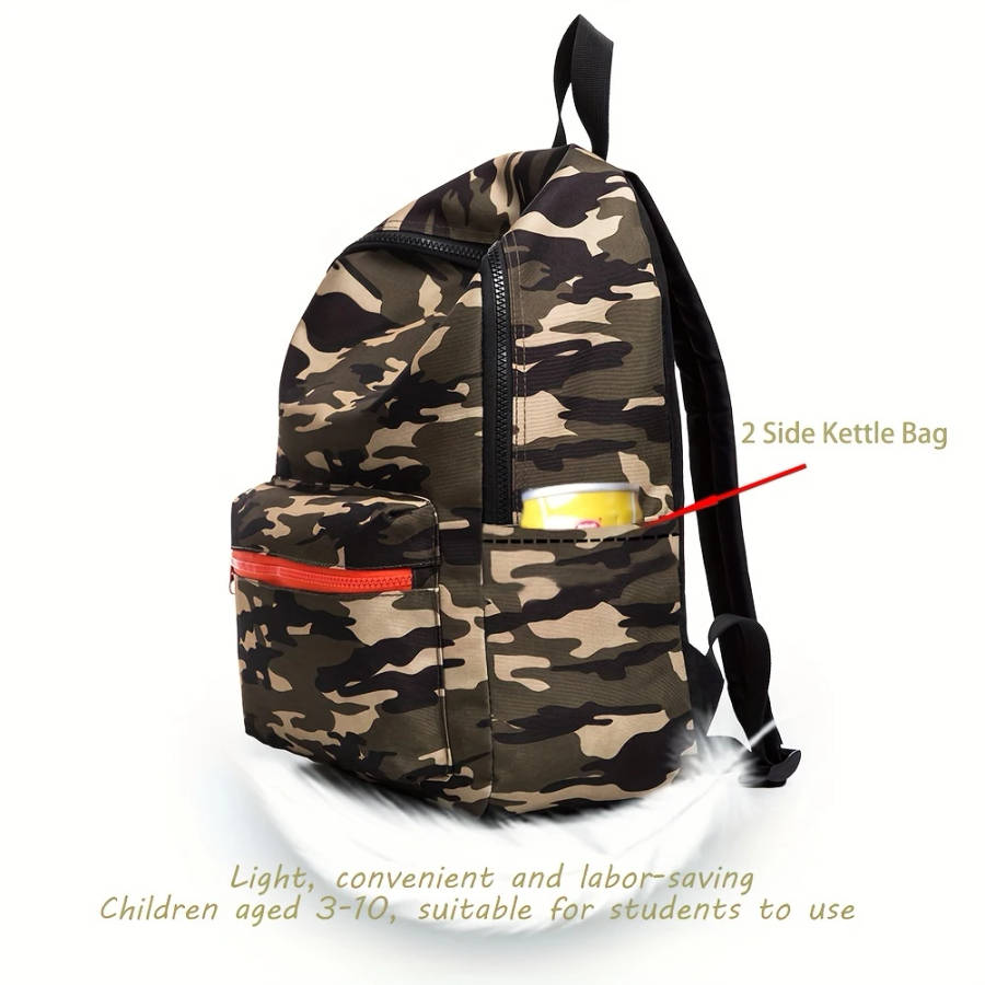 1pc Stylish Camouflage Youngsters' Backpack Lightweight Durable Polyester with Adjustable Straps Zip