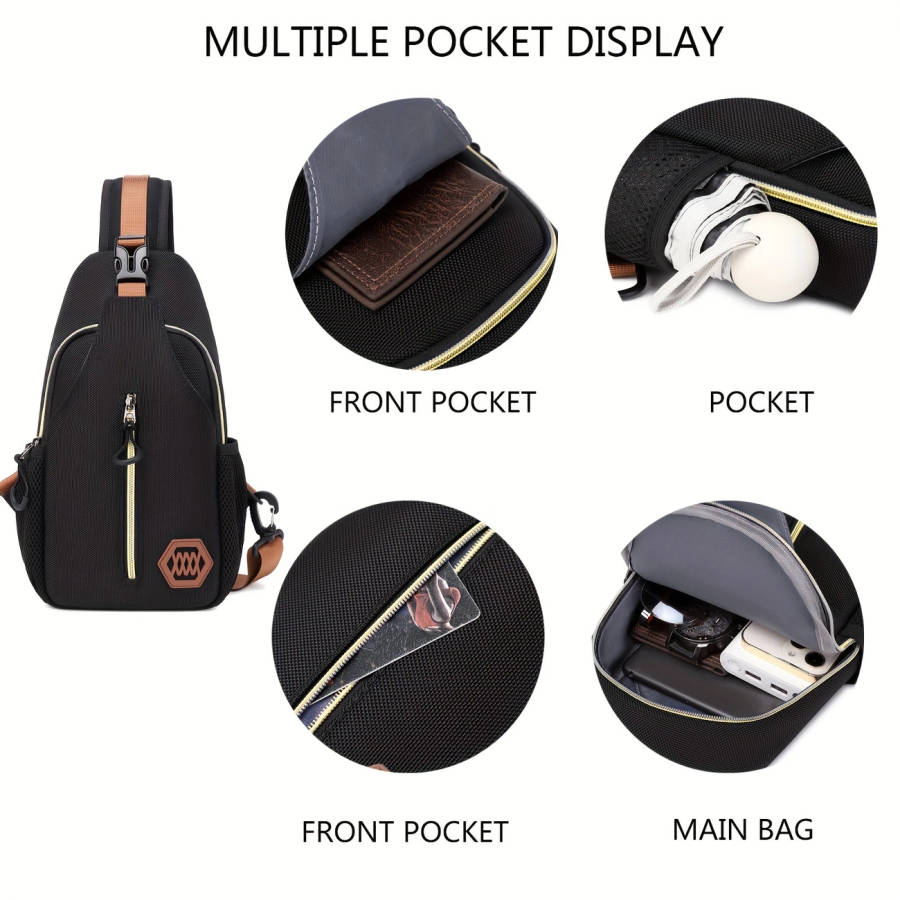 1pc Men'S Adjustable Crossbody Chest Bag Durable Sling Shoulder Bag with Multiple Compartments Ideal