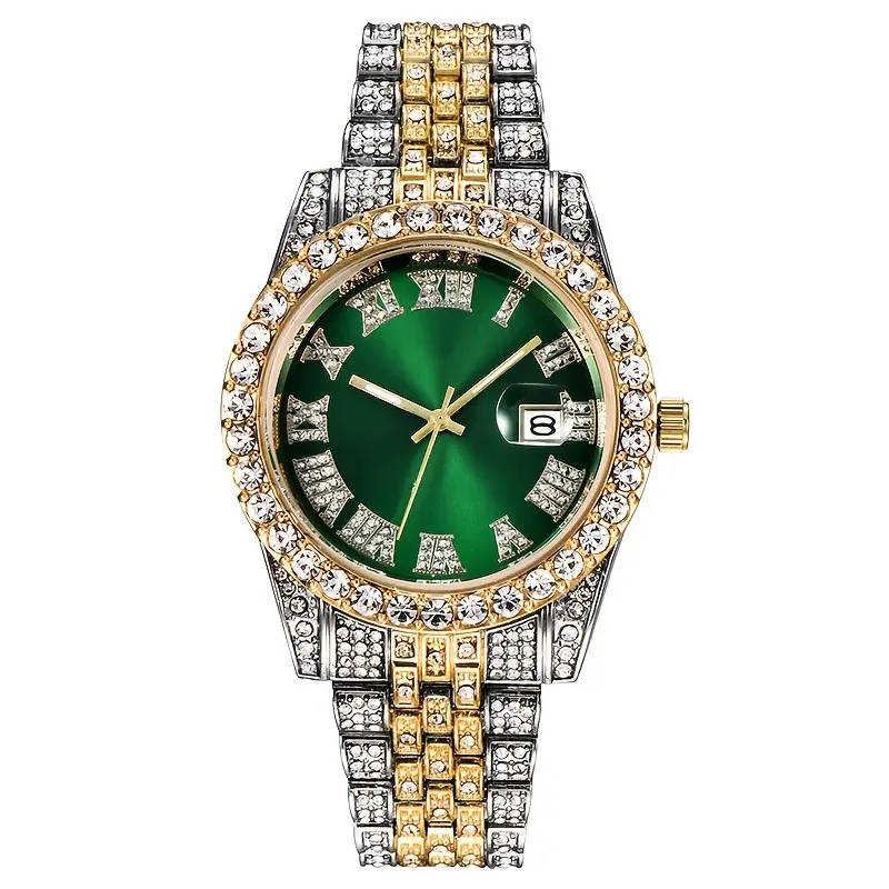Vintage Rhinestone Inlaid Roman Numeral Dial Quartz Watch