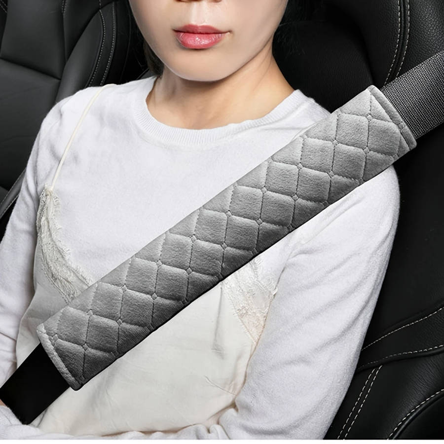 1pc Argyle Pattern Plush Car Seat Belt Cover Solid Color Safety Belt Cover Durable Travel Accessorie