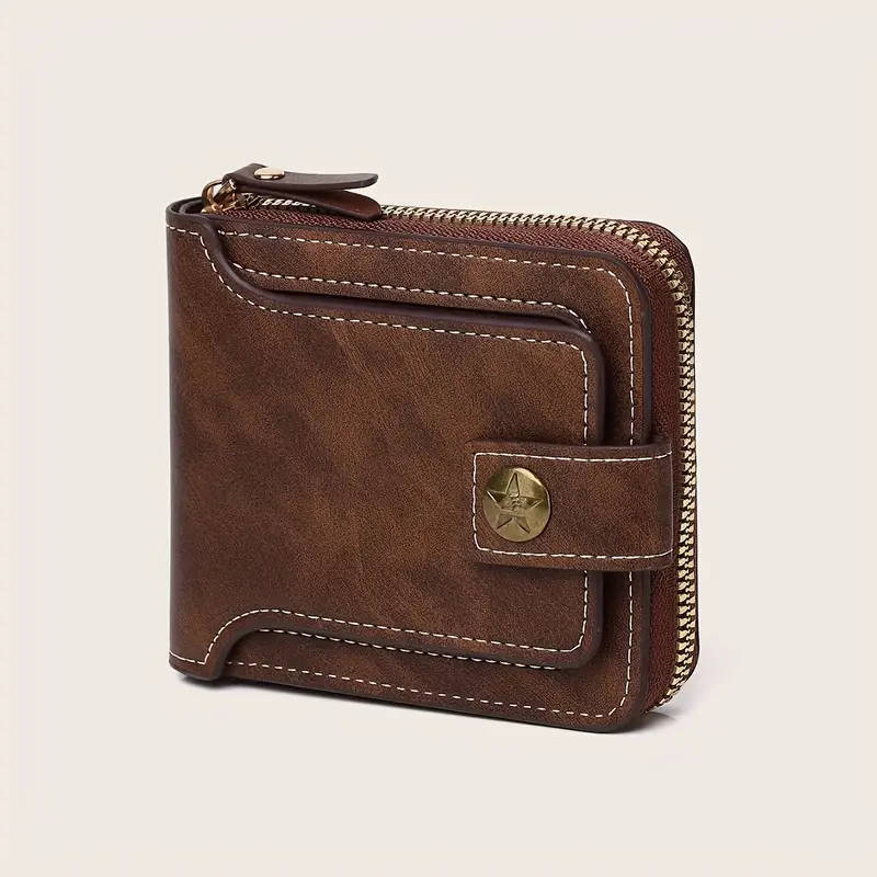 Button Decor Zipper Bag, Credit Card Holder, Bifold Wallet, Simple Portable Wallet