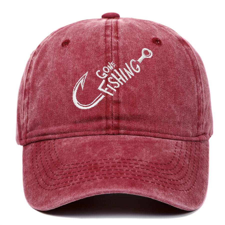 1pc Gone Fishing Slogan Embroidered Baseball Cap Versatile Washed Dad Hat Outdoor Adjustable Sunsha