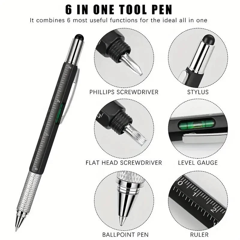 4Pcs Screwdriver Multifunctional Tool Level Stylus Ruler 6 In 1 Pen
