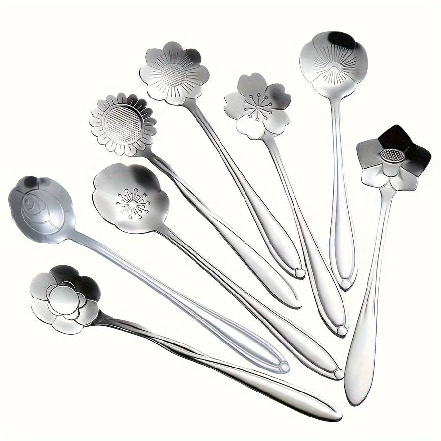8pcs Flower Spoon Set Stainless Steel Tea Spoon Stirring Spoon Coffee Spoon Mixing Spoon Sugar