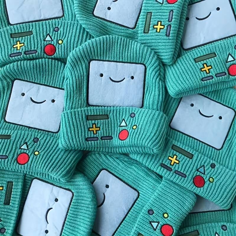 1pc Cartoon Gaming Console Knit Beanie Polyester Stripe Crafted Inelastic Packable Hand Washabl
