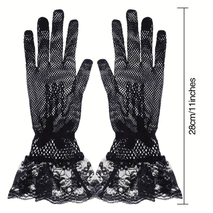 1 Pair White Fishnet Lace Gloves
