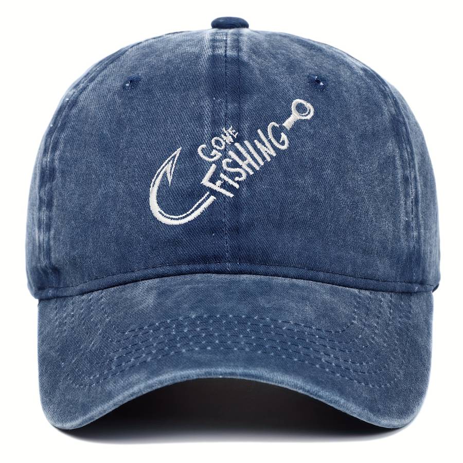 1pc Gone Fishing Slogan Embroidered Baseball Cap Versatile Washed Dad Hat Outdoor Adjustable Sunsha