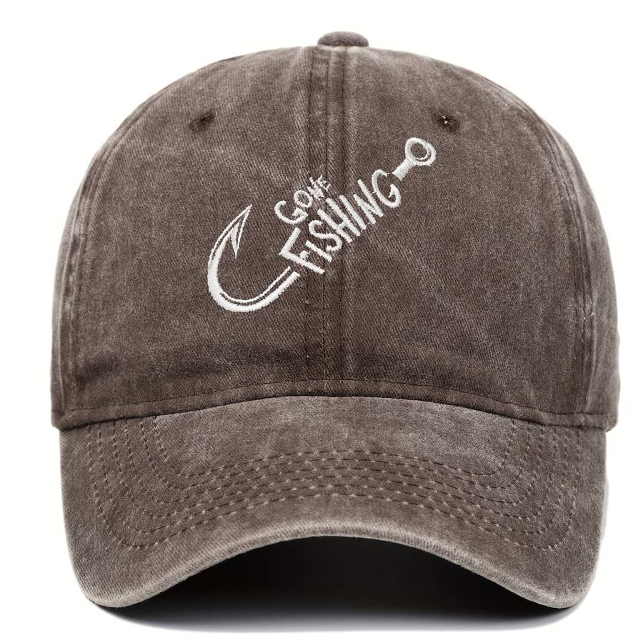 1pc Gone Fishing Slogan Embroidered Baseball Cap Versatile Washed Dad Hat Outdoor Adjustable Sunsha