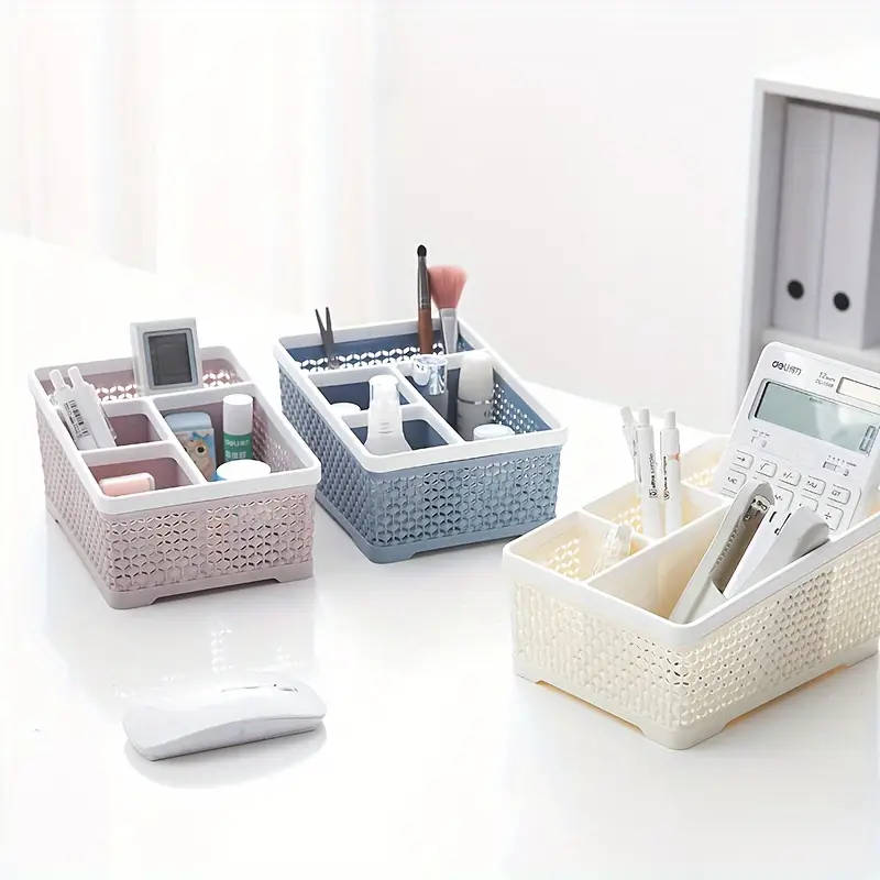 1pc Multi-Compartment Desk Organizer Durable Plastic Storage Rack with Layered Slope Design for Effi