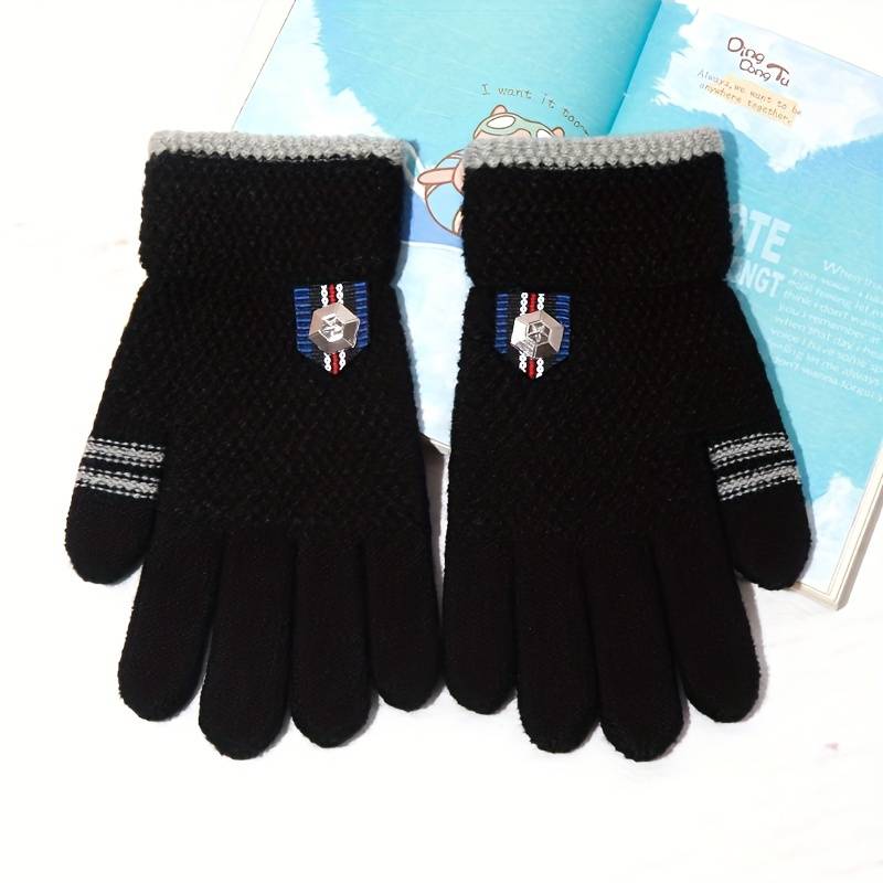 1 Pair Five Star Black Size 4 To 8 Years Old Warm Gloves