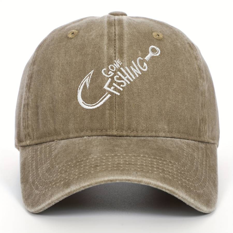 1pc Gone Fishing Slogan Embroidered Baseball Cap Versatile Washed Dad Hat Outdoor Adjustable Sunsha