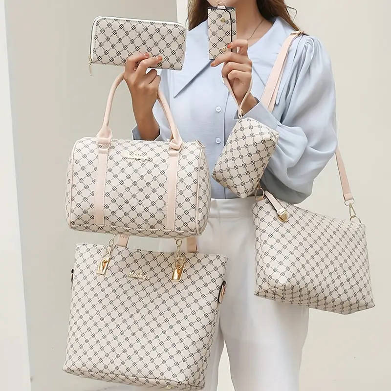 6 Piece Designer Wallet, Wristlet, Handbag, Crossbody Bag, Tote Bag, Duffle Bag Set