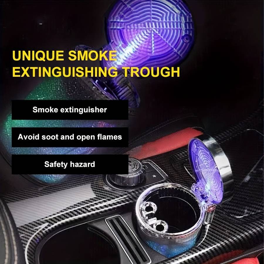 1pc Small Car Caravan Auto Ashtray With LED Light Mini Car Trash Can Portable Lid For Car Cup