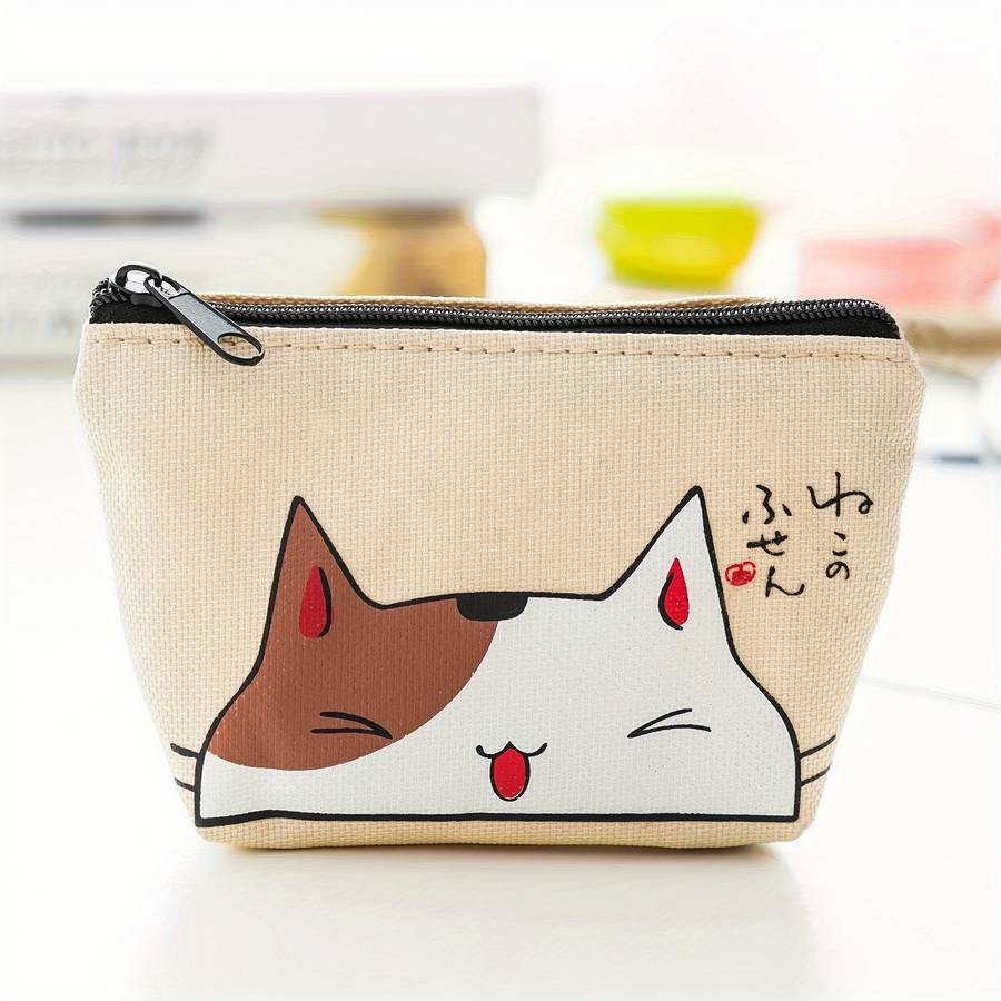 1pc Adorable Cartoon Cat Wallet Small Girl Storage Bag Coin Purse Portable Creative Handheld Key Ho