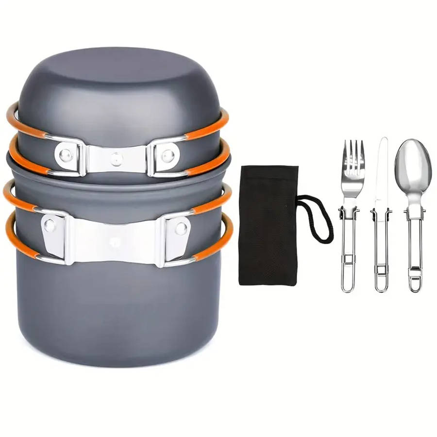 Camping Cookware Mess Kit 1-2 Person Portable Pan Set Fork Spoon Kit For Backpacking Hiking Picnic
