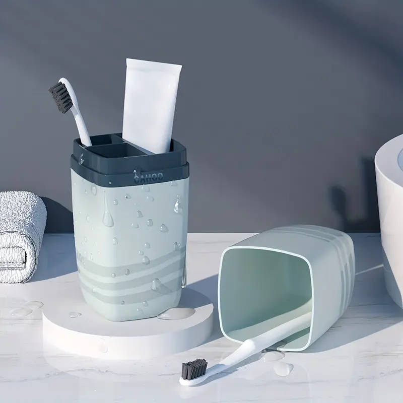 1pc 3in1 Portable Toothbrush Holder with Cover Plastic Toothpaste Container Multi-Functional Bathroo