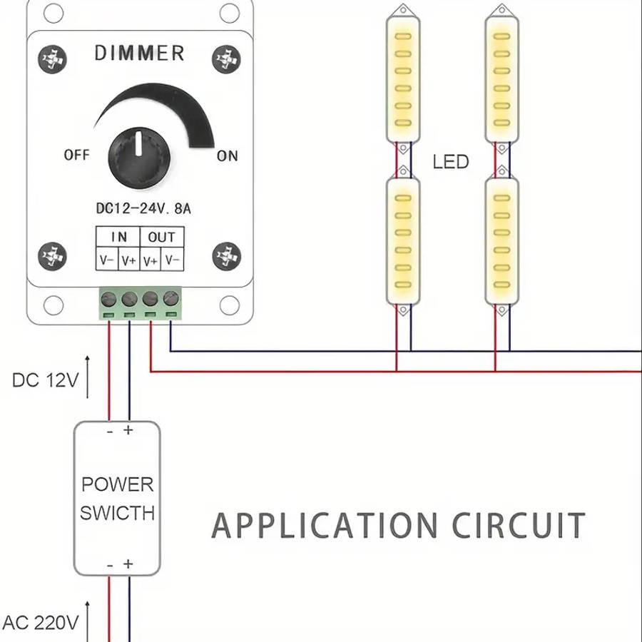 High-Quality Led Strip Light Dimmer Stepless Brightness Control Dc12-24V 8A Easy Install