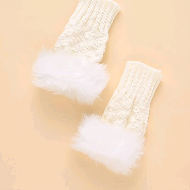 1 Pair White Warm Gloves