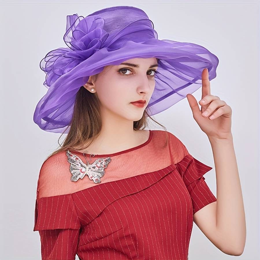 Foldable Flower Organza Sun Hat Elegant Solid Color Mesh Breathable Travel Beach Hats British S