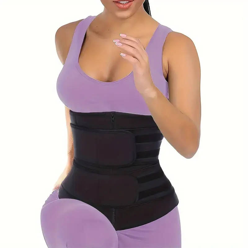 1pc Zipper Waist Trimmer With Double Belt, Waist Trainer, Hook & Loop Fastener Compression Cincher,